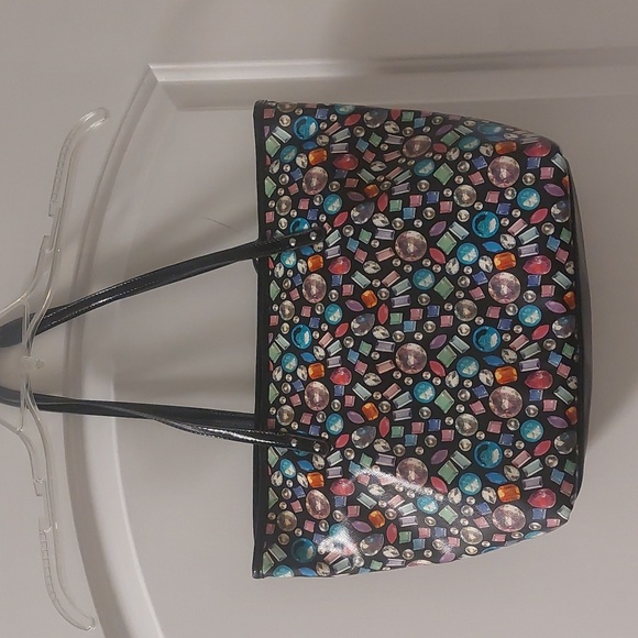Nine West Black Multi Gemstone Patterned Medium Tote Bag w/ Matching Zip… - Picture 3 of 16